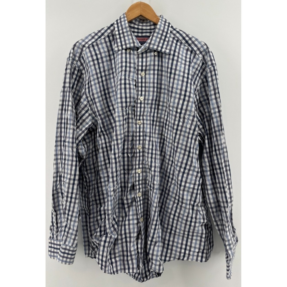 Vineyard Vines Mens 2XL Gray Black White Plaid Long Sleeve Button Down Shirt